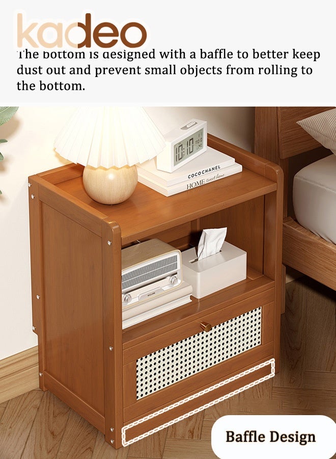 kadeo Nightstand with 1 Rattan Storage Drawers, End Tabl, Small Bed Side Furniture, Wooden Top Mini Dresser Bedside Table for Bedroom, Living Room, Entryway, Dorm - Image 5